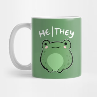 Cute Frog Celebrating He/They Pronouns - A Nonbinary Aesthetic for Enby, LGBTQ, Demigirl, and Demiboy Mug